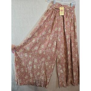 Entro Pink Paisley Floral Wide Leg Palazzo Pants High Waisted Smocked Medium NEW